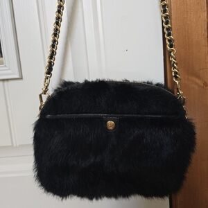 Rebecca Minkoff black Fur Crossbody With Gold Hardware